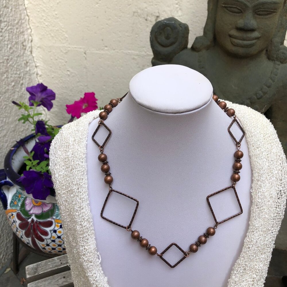 Stylish Square Link Necklace in Antique Copper